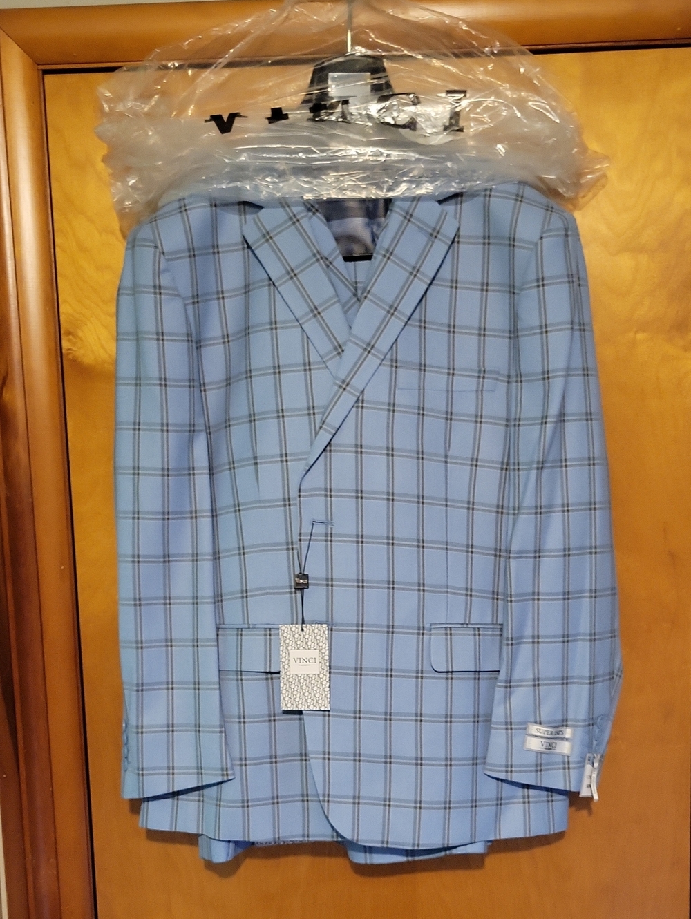 Vinci Light Blue Plaid Men's Sport Coat